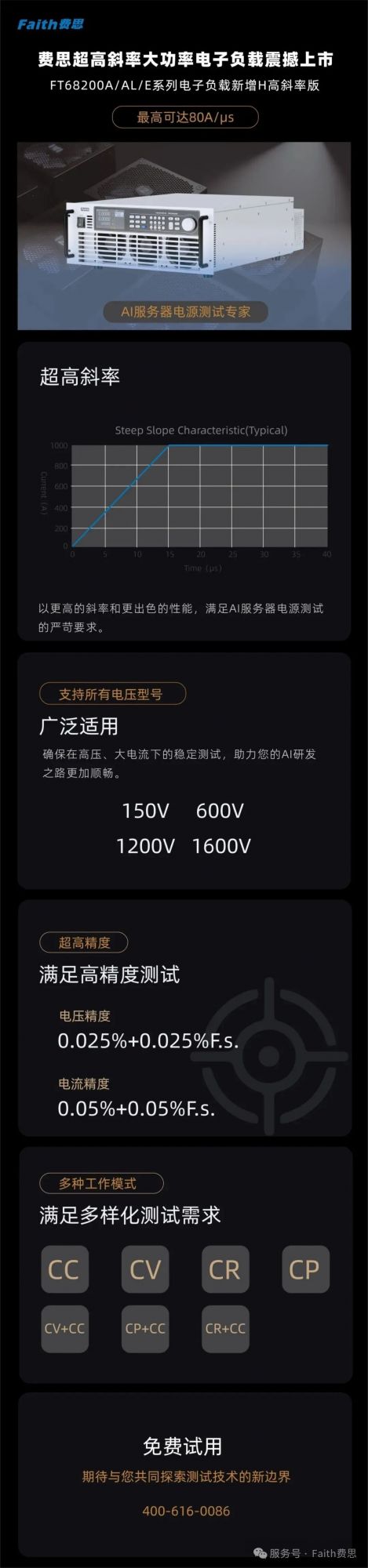 費思超高斜率AI服務器電源測試專用電子負載-H系列發布 費思超高斜率AI服務器電源測試專用電子負載-H系列發布